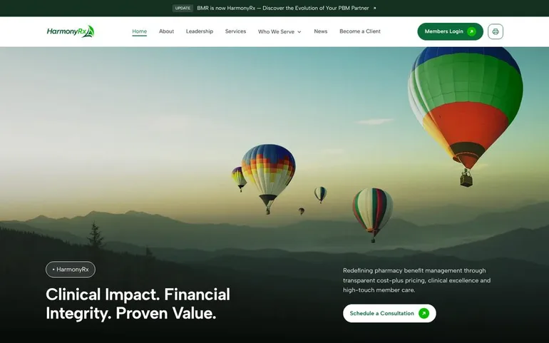 The harmonyrx.com home page